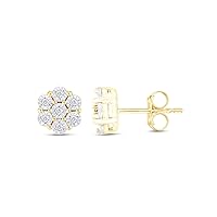 AFFY 1 Carat (Cttw) Round Cut Natural Diamond Miracle Set Halo Stud Earrings In 14K Gold Over Sterling Silver (J-K Color, I2-I3 Clarity)