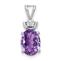 14k White Gold Polished Open back 8x6mm Oval Amethyst Diamond Pendant Necklace Jewelry Gifts for Women