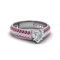 Choose Your Gemstone Milgrain Multi Row Pave Diamond CZ Ring Sterling Silver Heart Shape Milgrain Engagement Rings Minimal Modern Design Birthday Gift Wedding Gift US Size 4 to 12