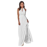Women’s A Line High Neck Chiffon Bridesmaid Dresses, Halter Sleeveless Formal Evening Party Gowns with Slit