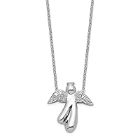 925 Sterling Silver Polished Open back Diamond Religious Guardian Angel Necklace 18 Inch 0.01mm Spring Ring Jewelry for Women