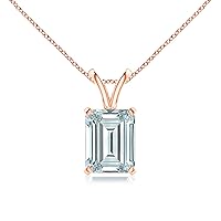The Diamond Deal SI1-SI2 Clarity (.25-1.00 Carat) Cttw Lab-Grown Emerald Shape Solitaire Diamond Pendant Necklace Womens Girls |14k Yellow or White or Rose/Pink Gold with 18