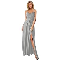 MllesReve Spaghetti Straps Slit Prom Dresses for Women Chiffon Long Maxi Beaded Lace Formal Split Evening Party Dresses