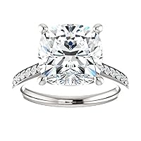 Cushion Cut Moissanite Solitaire Ring, 5.0ct, Sterling Silver