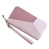wallet Women Leather Wallet Long Large Capacity Phone Storage Clutch Bag with Wristlet Double Zipper peach
