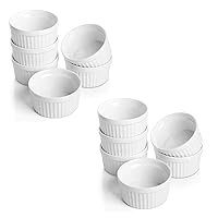 Porcelain Ramekins 4 oz+6 oz Oven Safe, Small Souffle Dishes for Creme Brulee, Ice Cream, Dipping and Sauces Cup, Ceramic White Mini Baking Bowls Set of 6