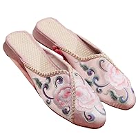Ethnic Embroidered Summer Women Slippers Closed Toe Linen Insole Vintage Mules Ladies Ancient Style Dress Shoes