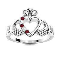 Ruby Round 2.00mm Claddagh Ring | Sterling Silver 925 With Rhodium Plated | Beautiful Claddagh Promise Ring For Girls