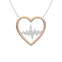 Diamondere Natural and Certified Diamond Heartbeat Necklace in 14k Rose and White Gold | 0.08 Carat Pendant with Chain