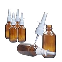 6PCS 1Oz 30ML Empty Refillable Amber Glass Nasal Spray Bottles Sprayers Pump Cleanser Container For Cosmetic Saline Nasal Sprays Wash Dispensing