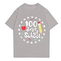 100 Days of School Costume Women Letter Print Graphic Tee 100 Days of School Shirt Teacher Gift Tops Comfy Tee