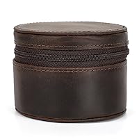 Retro cowhide watch box single round zipper watch box outdoor travel watch storage box