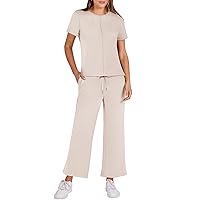 ANRABESS Women's 2 piece Outfits Lounge Sets Summer Casual Short Sleeve Sweatsuits Wide Leg Pants Sweat Set Tracksuit