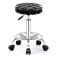 Counter Stools with Soft Thicker Seat Padding,Rolling Swivel Bar Stool On 5 Wheels, Massage Salon Spa Facial Stool, Adjustable Height PU Leather Stool Shop Stool Wit Black (Black)