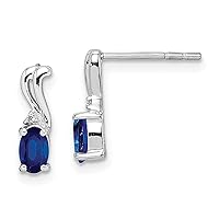 925 Sterling Silver Diamond Sapphire Oval Stud Earrings