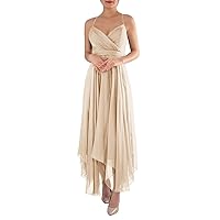 Chiffon Long Bridesmaid Dresses for Wedding Asymmetric V Neck Pleated Maxi Dress Formal Wedding Guest Dress