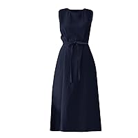 Women's Summer Dresses Ladies Dress Womens Casual Tank Top Sleeveless Knee Length Mini Pleated Dress(Blue,3X-Large