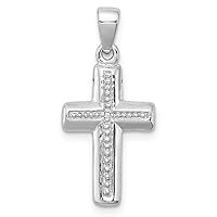 925 Sterling Silver Textured Polished Rhodium Plated Diamond Religious Faith Cross Pendant Necklace Measures 25x12mm Wide Jewelry for Women