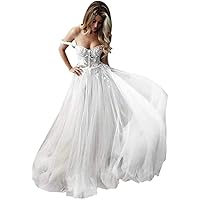 Women's Plus Size Off Shoulder Bridal Ball Gown Tulle A-line Princess Wedding Dress for Bride 2023