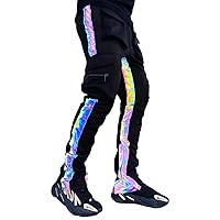 LZLRUN Rainbow Reflective Striped Pants Men Brand Hip Hop Dance Fluorescent Trousers Casual Harajuku Night Sporting Jogger