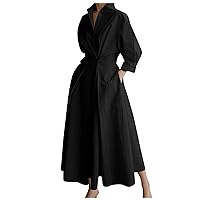 Spring Sundresses for Women 2024 Maxi, Ladies Elegant Blouse Dress Color Long Sleeve Female Casual High Waist