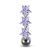 Fashion Triple Star Reverse Bar 925 Sterling Silver with Stainless Steel Belly Button Rings