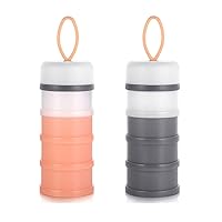 2pcs Formula Dispenser On The Go, Stackable Portable Formula Container to Go, Non-Spill BPA Free Milk Powder Baby & Kids Snack Containers, Pink Grey