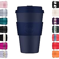 Ecoffee Cup 14oz 400ml Reusable Eco-Friendly 100% Plant Based Coffee Cup with Silicone Lid & Sleeve - Melamine Free & Biodegradable Dishwasher/Microwave Safe Travel Mug, Dark Energy
