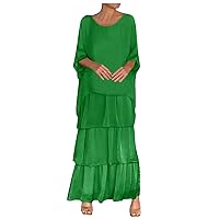 joysale Women's Summer 3/4 Sleeve Dresses Round Neck Layered Maxi Dresses Plus Size Button Long Maxi Dresses