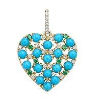 Beautiful Heart Diamond Turquiose Emerald 925 Sterling Silver Charm Pendant Jewelry