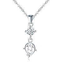 CONILOK Dolphin Love 925 Sterling Silver Necklaces for Women Teenage Girls Friend Mum Sister Diamond Pendant Necklace Fashion Jewellery Ladies Gifts Birthday Christmas Valentine Mother's Day Presents