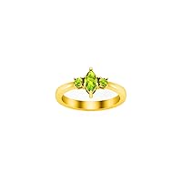 14K White & Yellow Gold Plated 1.00 Marquise Cut Lab Created Green Peridot Three Stone Wedding Engagement Womens & Girls Ring
