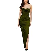 Women's Strapless Mermaid Long Evening Dresses Sexy Satin Sleeveless Prom Gowns
