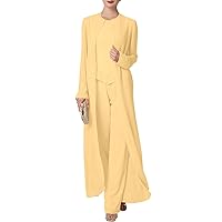 Jumpsuit/Pantsuit 3 Piece Mother of The Bride Dress Bateau Neck Floor Length Long Sleeve Wedding Guest Dress 2024