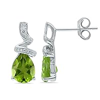 Pear Shaped Genuine Gemstone and Natural Diamond Classic Stud Earrings in 10k White Gold