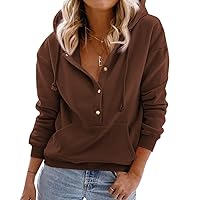 Women's Button Hoodie Casual Long Sleeve Hooded Sweatshirt with Drawstring