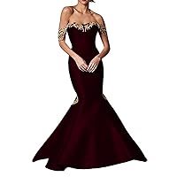Women's Off The Shoulder Mermaid Prom Dresses Long Satin Formal Party Gowns