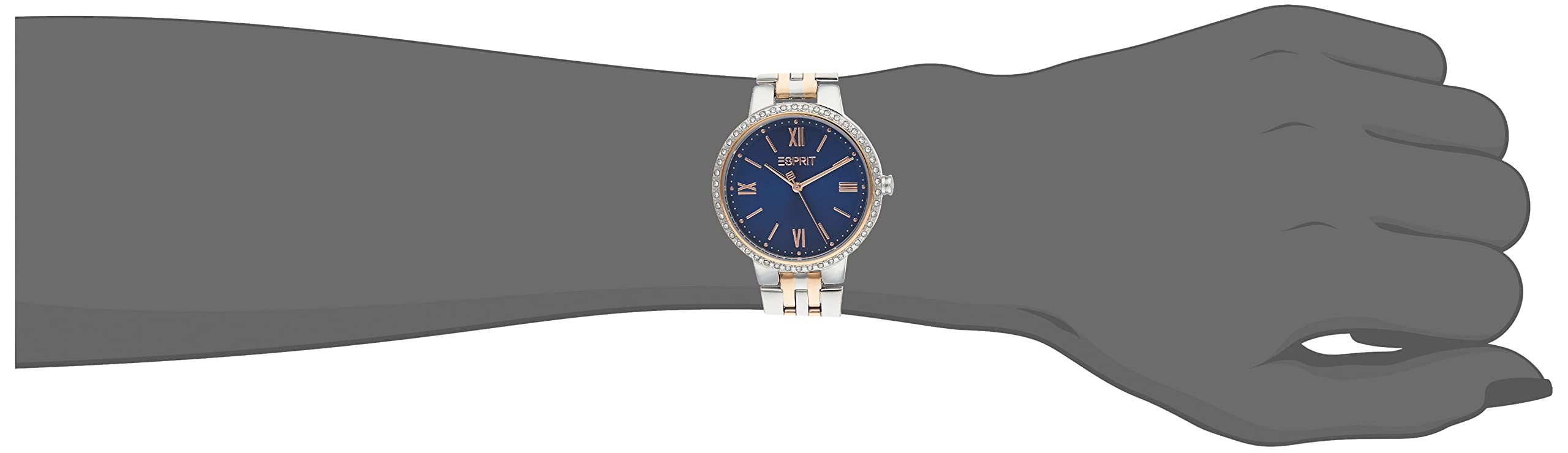 Esprit Women's Navy Dial Quartz Analog Watch, Silver/Rose Gold, ES1L333M0105, Silver/Rose Gold, Bracelet