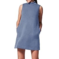 Women's Summer Dress Ladies Sleeveless Mock Neck Dress Casual A Line Tank Dress Sundress with Pockets(Blue,X-Large)