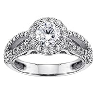 1.52 CT TW GIA Certified Halo Brilliant Cut Diamond Engagement Ring in 18k White Gold