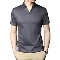 Men's Mercerized Cotton Polo Shirt Short Sleeve Turn Down Collar Solid Thin Casual Tops Gray L