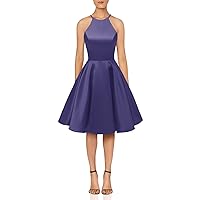 Halter Homecoming Dresses Short Satin Prom Cocktail Gown with Pockets