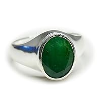 Natural 7 Carat Emerald Silver Rings for Women Bold Design with Bezel Setting in Size 4-13