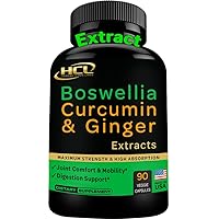 Boswellia Curcumin Ginger Extracts Supplement – Strong 95% Curcuminoids Natural Joint Support Pills – Extra Strength Boswelia with Turmeric Curcumin & Organic Ginger Supplement