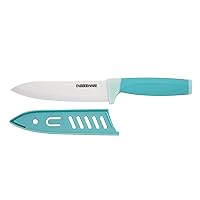 Farberware Ceramic Chef Knife with Custom-Fit Blade Cover, Razor-Sharp Kitchen Knife with Ergonomic, Soft-Grip Handle, Dishwasher-Safe, 6-inch, Aqua