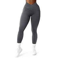 SUUKSESS Women Crossover Ribbed Workout Leggings High Waisted Yoga Pants