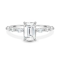 Kiara Gems 3 Carat Emerald Diamond Moissanite Engagement Ring Wedding Ring Eternity Band Vintage Solitaire Halo Hidden Prong Setting Silver Jewelry Anniversary Promise Rings Gift