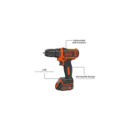 BLACK+DECKER 12V MAX Drill & Home Tool Kit, 60-Piece (BDCDD12PK)