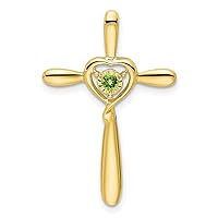 18.1mm 10k Gold Peridot Religious Faith Cross With Love Heart Chain Slide Jewelry for Women