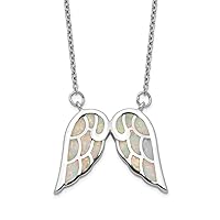 925 Sterling Silver Rhodium Plated Simulated Opal Wing With 1.5inch Ext. Necklace 16.5 Inch Jewelry for Women